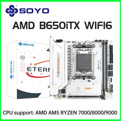 SOYO B650ITX AMD Mini carte mère AMD Ryzen AM5 DDR5 prend en charge CPU 7000 8000 9000 processeurs Pcie5.0x16 Pcie4.0x4 M.2 ARGB WIFI6