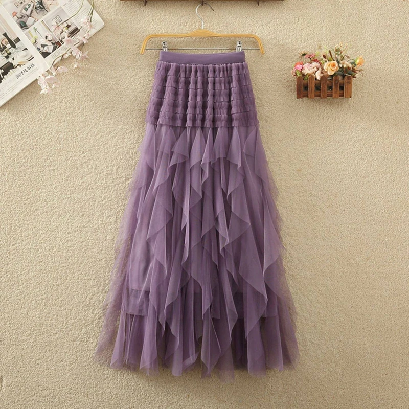 

Юбка-пачка из фатина с асимметричной сеткой, женская летняя модная одежда, эластичная, с высокой талией, для вечеринок и танцев, длинная