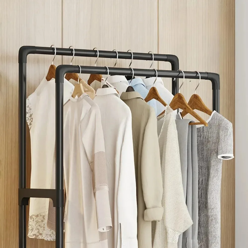 Dual Pole Clothes Hanger Strong Load-bearing Capacity Wardrobe Movable Coat Rack Simply Multi-storey Floor Standing Coat Rack