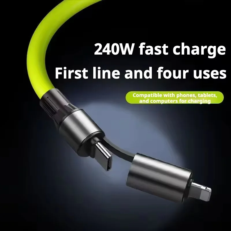 240W 4 in 1 Super Fast Charging Cable Dual Type C Multi Port Phone Charger Data Cable For Tablet Laptop Car Charging