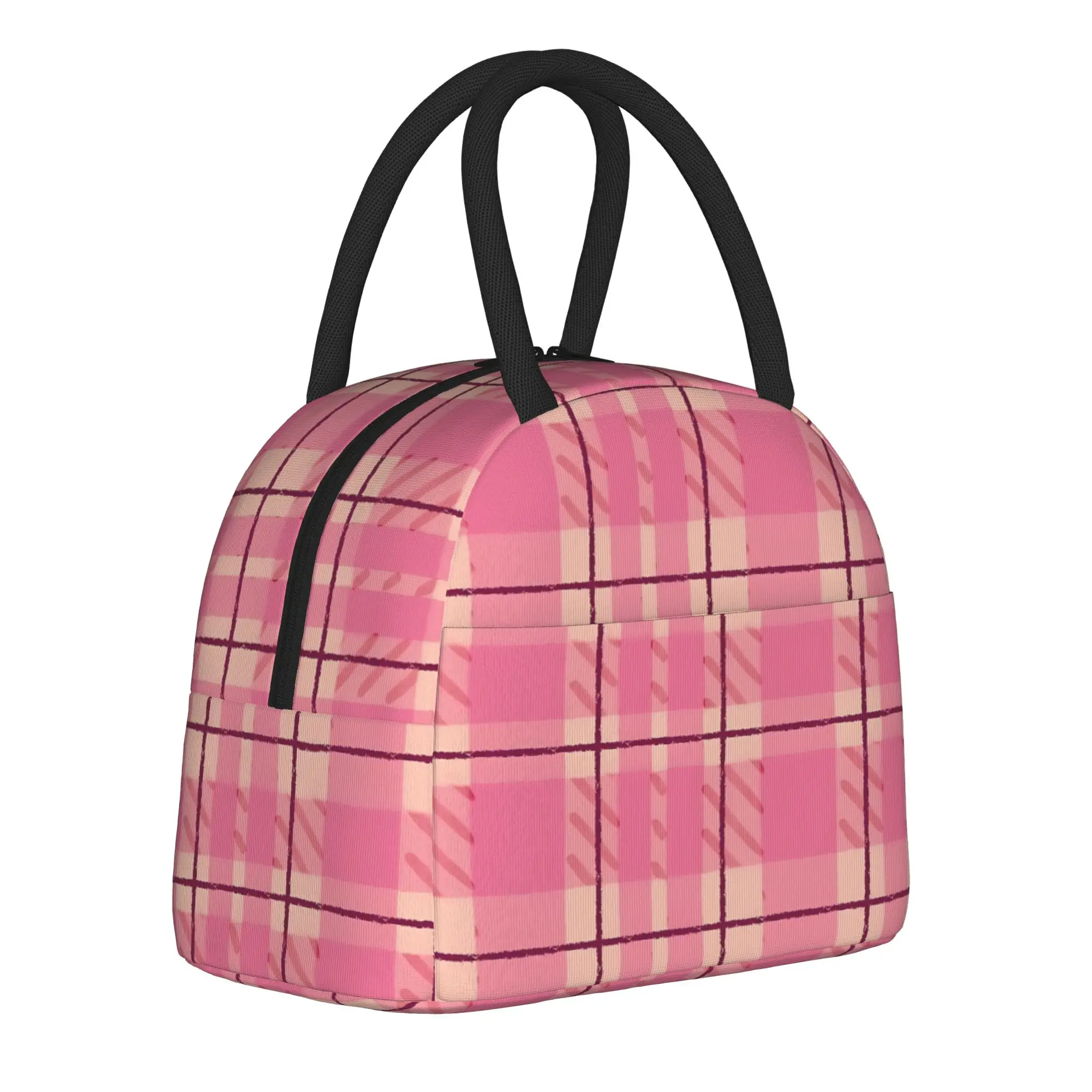 Rustic Pink Tartan Plaid  Insulated Lunch Bag Portable  Reusable Cooler Bag Tote Lunch Box College  Picnic Food Bag