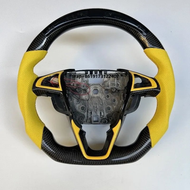 

CCE Car Steering Wheel 2014-2021 for Mondeo Real Carbon Fiber Steering Wheel with LED Light Yellow Perforated Leather
