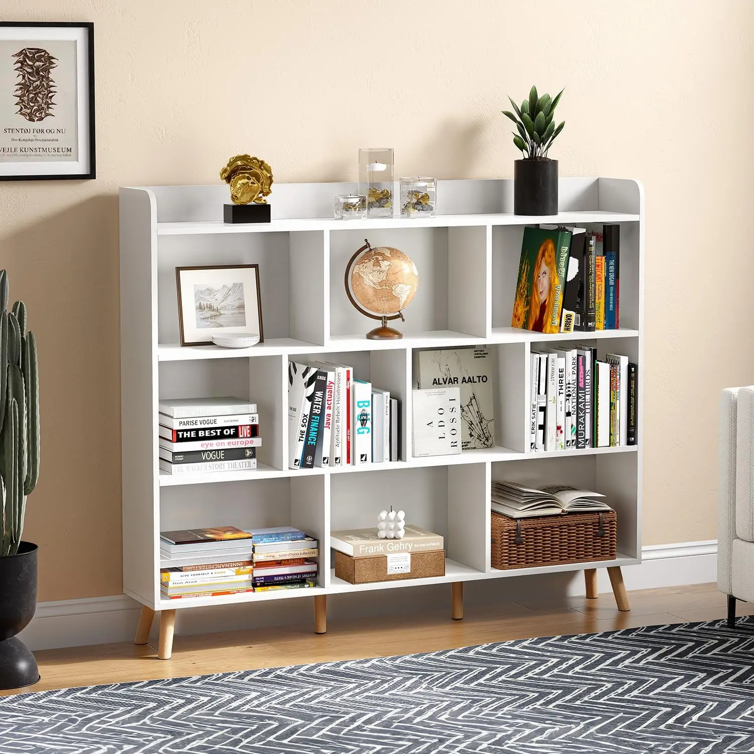 

10 Cube Open Bookcase Bookshelf, Cube Storage Organizer, Wood Display Bookshelf, Storage Shelves, Free Standing Cube Bookcase