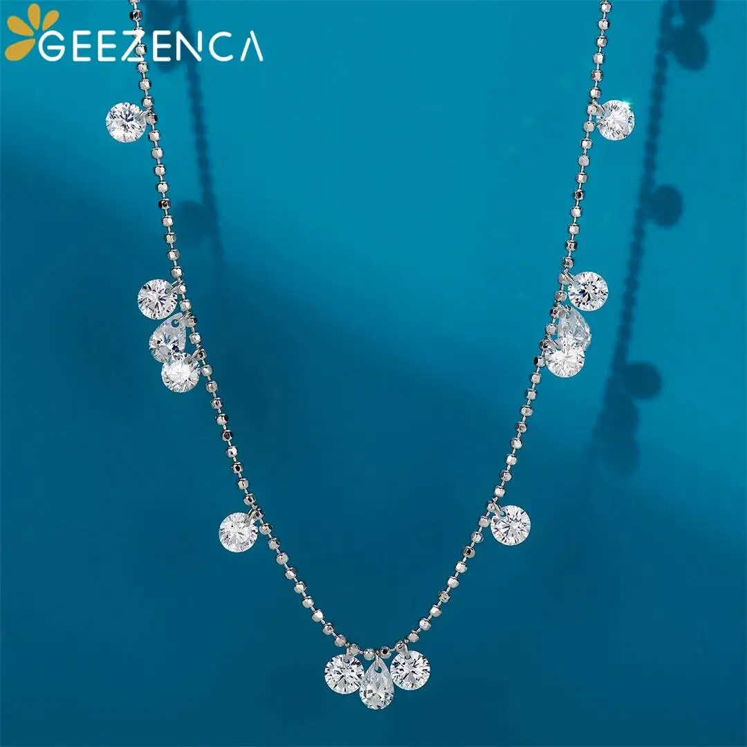 

GEEZENCA стерлингового серебра 925 пробы 7А, ожерелье с кубическим цирконом для женщин, сверкающие бусины в придворном стиле, колье с кисточками, ожерелья, роскошный подарок
