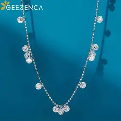 GEEZENCA 925 Sterling Silver 7A Cubic Zircon Necklace For Women Court Style Sparkling Beads Tassles Choker Necklaces Luxury Gift