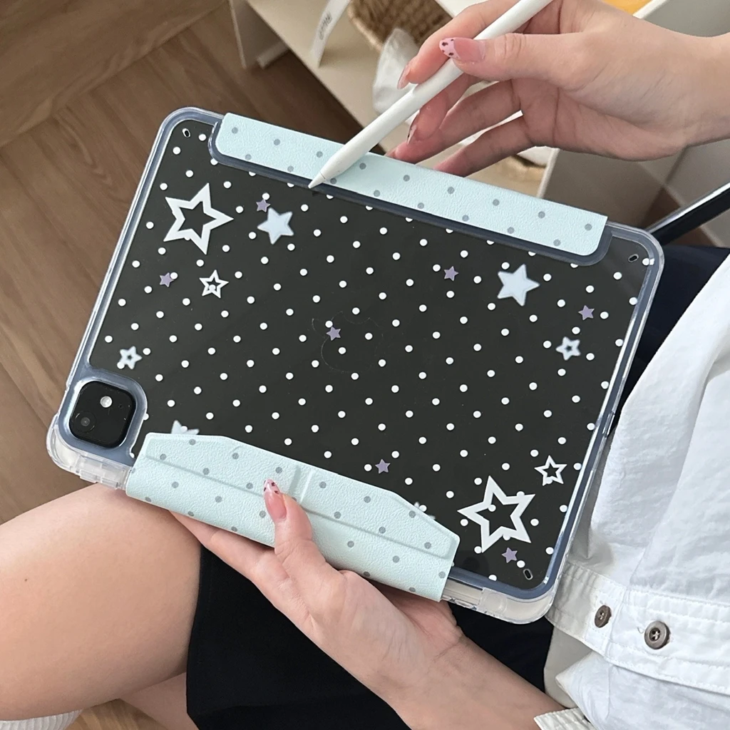 

Fresh Mint Blue Round Dot Star Tablet Case for iPad Air 11" 13" Pro 12.9" 9.7" 5th 6th 10.2" 7th 8th 9th 10th Air 3 4 5 6 Cover