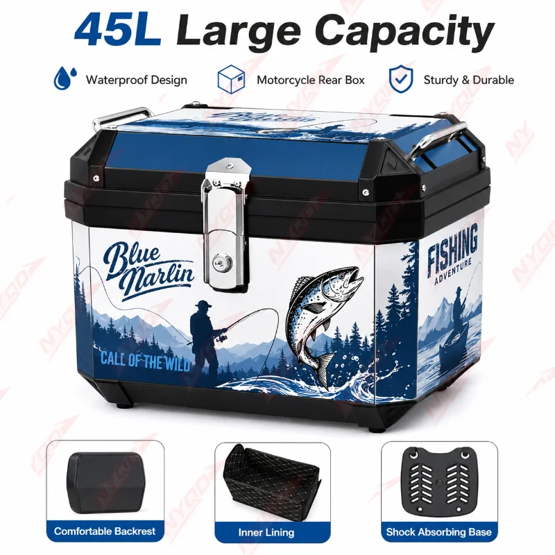 Universal Motorcycle Electric Scooter Rear Trunk Storage Box Large Capacity 36L 45L Waterproof Durable Lockable for Commuter