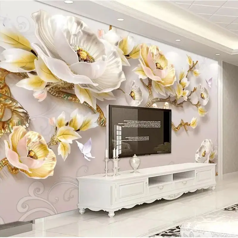 

Custom wallpaper Modern minimalist 3D embossed peony new Chinese TV background wall flower Living room room bedroom decorativen