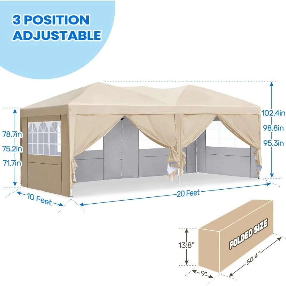 10x20 Ft Canopy, Pop Up Canopy Tent Instant Shelter Party Tent Outdoor Event Gazebo Waterproof with 6 Sand Bags, Awnings