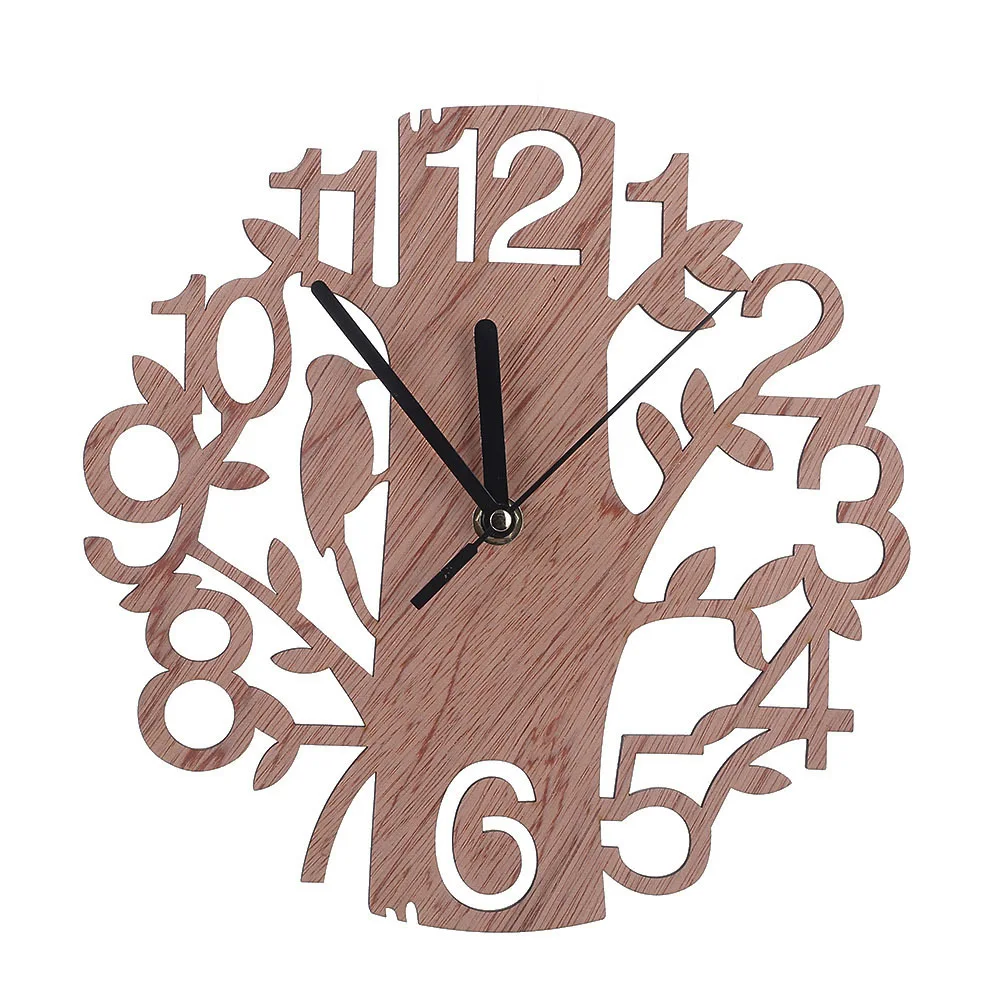 Pájaro creativo Simple reloj de pared de madera sala de estar dormitorio cocina decoración del hogar reloj de pared reloj de cuarzo silencioso regalo de vacaciones