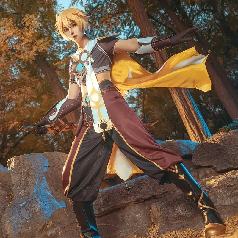 Genshin Impact Cos Air Traveler Parrucca Eroe Fratello Honor Knight Gioco Vestito Cosplay Uomini e donne Spot Anime Cosplay