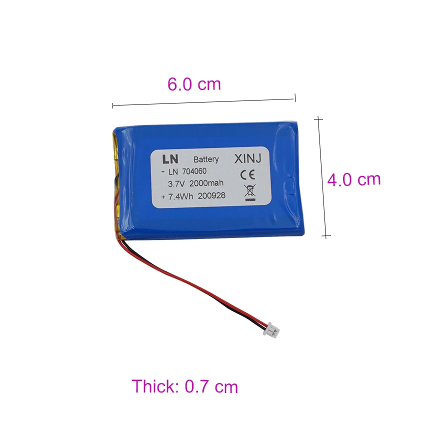 3.7V 2000mAh 7.4Wh 704060 JST 2Pin 1.25mm Connector Rechargeable Li Polymer Battery For Baby Monitor GPS Car Camera