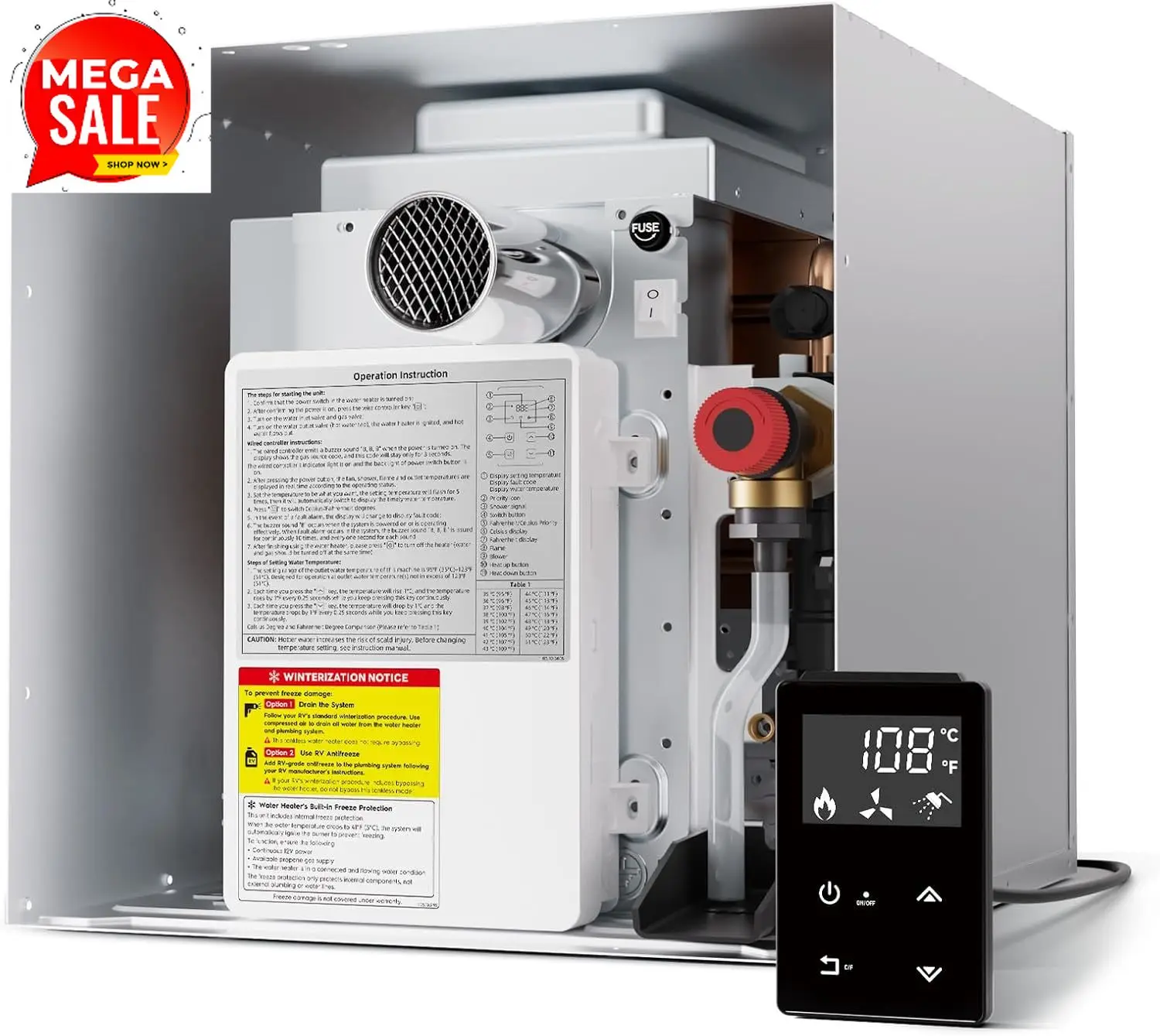60 000 BTU RV Tankless Water Heater Ideal for RV Families Campers Propane Gas On Demand Instant Hot Water Heater 12V DC CSA