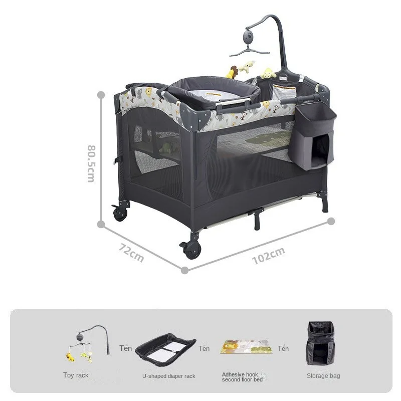 Baby Crib, 3 in 1 Bassinet Beside Sleeper Pack and Play with Bassinet and Changing Table Portable Travel Baby Playpen with Toys