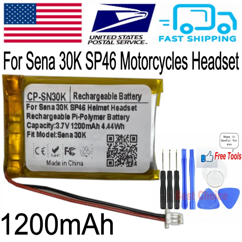 

Для Sena 30K SP46 Интерком Мотоциклы Bluetooth-гарнитура Аккумулятор 1200 мАч