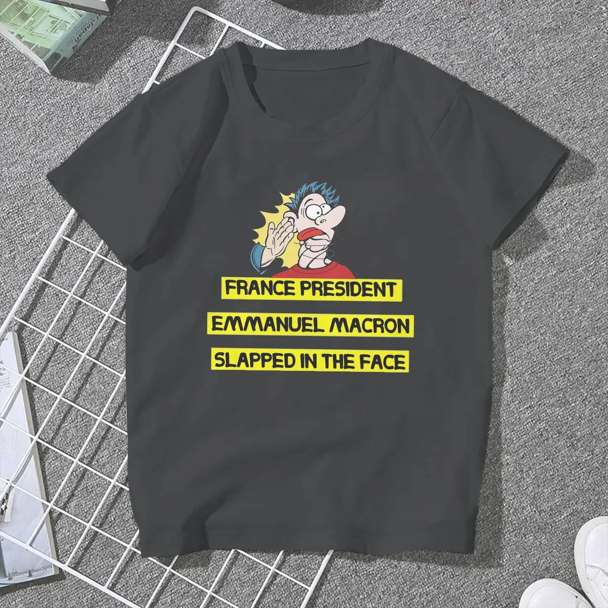 Getting Slapped Macron IS Not My President Funny Female Shirts Macron The Eighth President Loose Vintage Women Top Harajuku