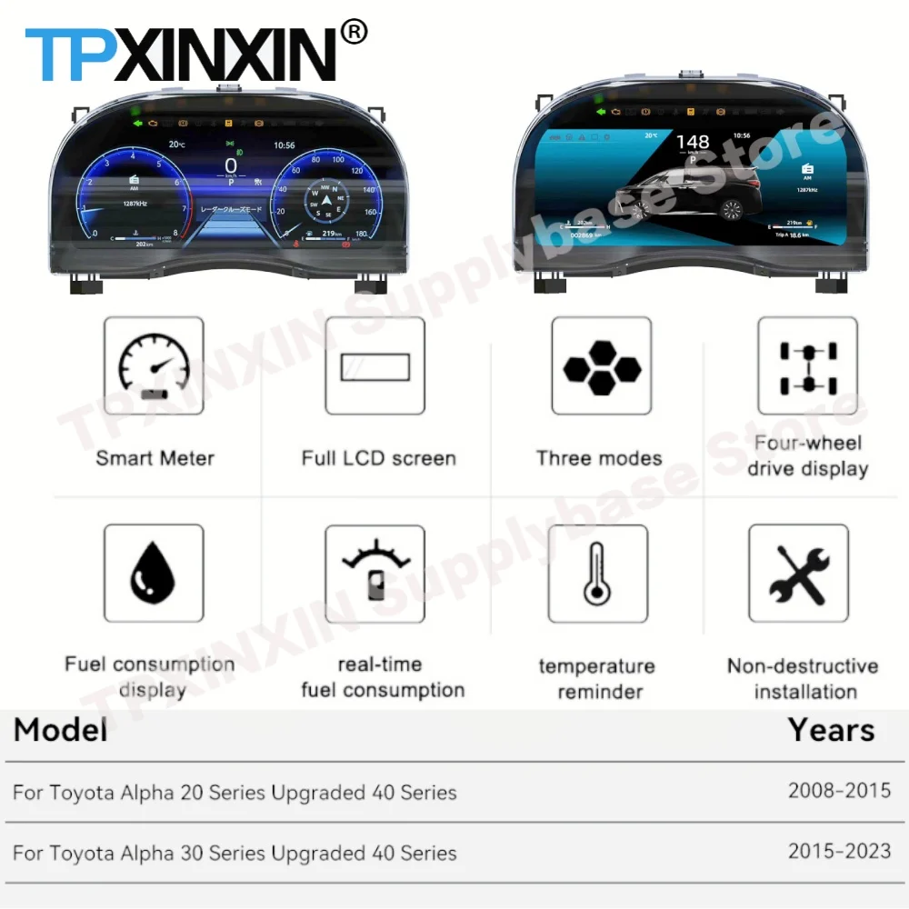 Digital Instrument Cluster For Toyota Alphard 20/30 Series Upgrade 40 Series Display Dashboard Upgrade To New GPS Navigation