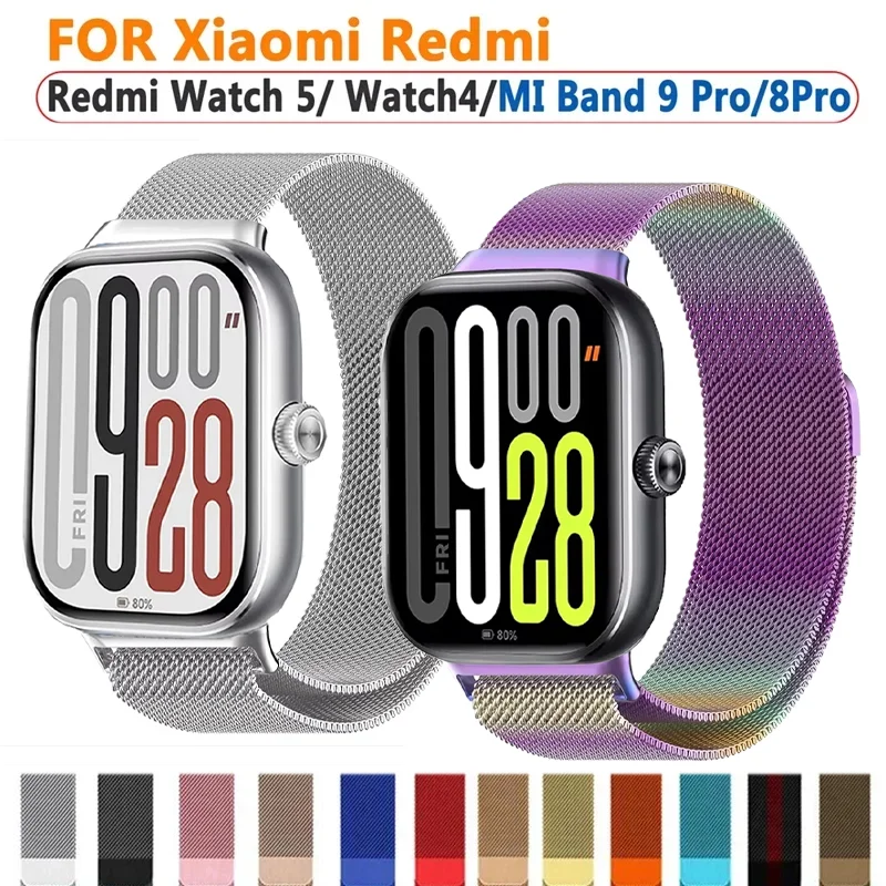 Edelstahlarmband für Xiaomi Mi Band 9 8 Pro, magnetisches Milanese-Loop-Armband für Redmi Watch 6 5 4, Ersatzarmband