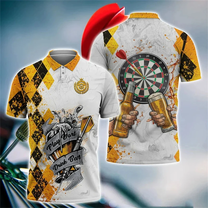 Darts Turntable Graphic Short Sleeve Polo Shirts For Men Clothes Casual Party Lapel POLO Shirt Fan Of Knives Club Team Male Tops