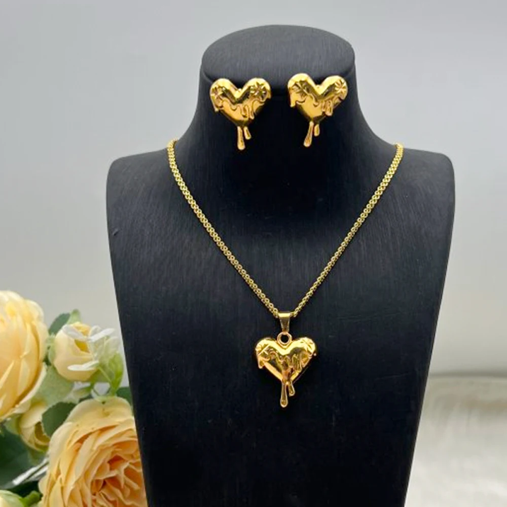 

2026 Women New Melting Heart Shape Earrings Necklace America France Unique Design Apply to Party Couple Dating Jewelry Set