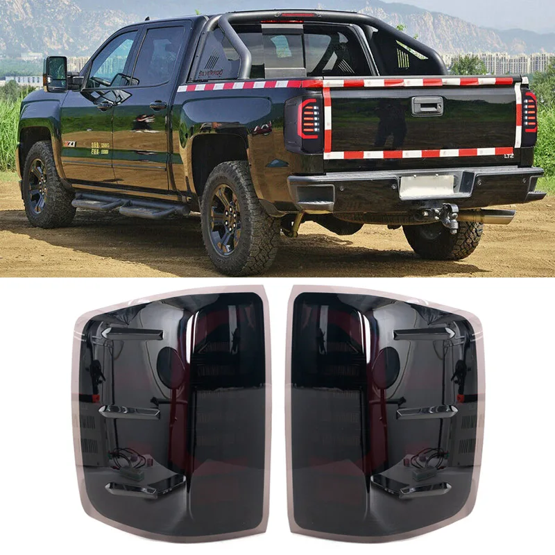 For Chevrolet Silverado 2014 2015 2016 2017 2018 LED Smoked Black Tail Light Reverse Brake Lamp Car Accessories