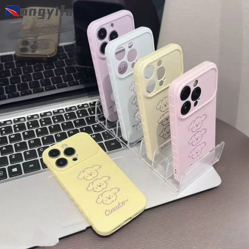 Capa de Telefone 3D Lateral com Cachorro Fofo para IQOO Z11 Z11X Z10X Z10 Z9S Z9 Turbo Pro Plus Z8 Z7i Z6 Lite Z5 5G, Capa Macia em Cores Candy