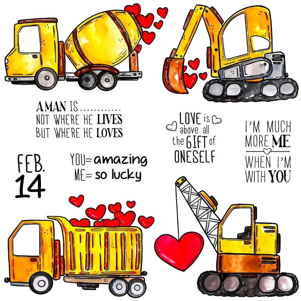 Mangocraft Cartoon Hearts Excavator Cutting Dies Clear Stamp Valentine's Day DIY Scrapbooking Stamps Metal Dies For Love Cards