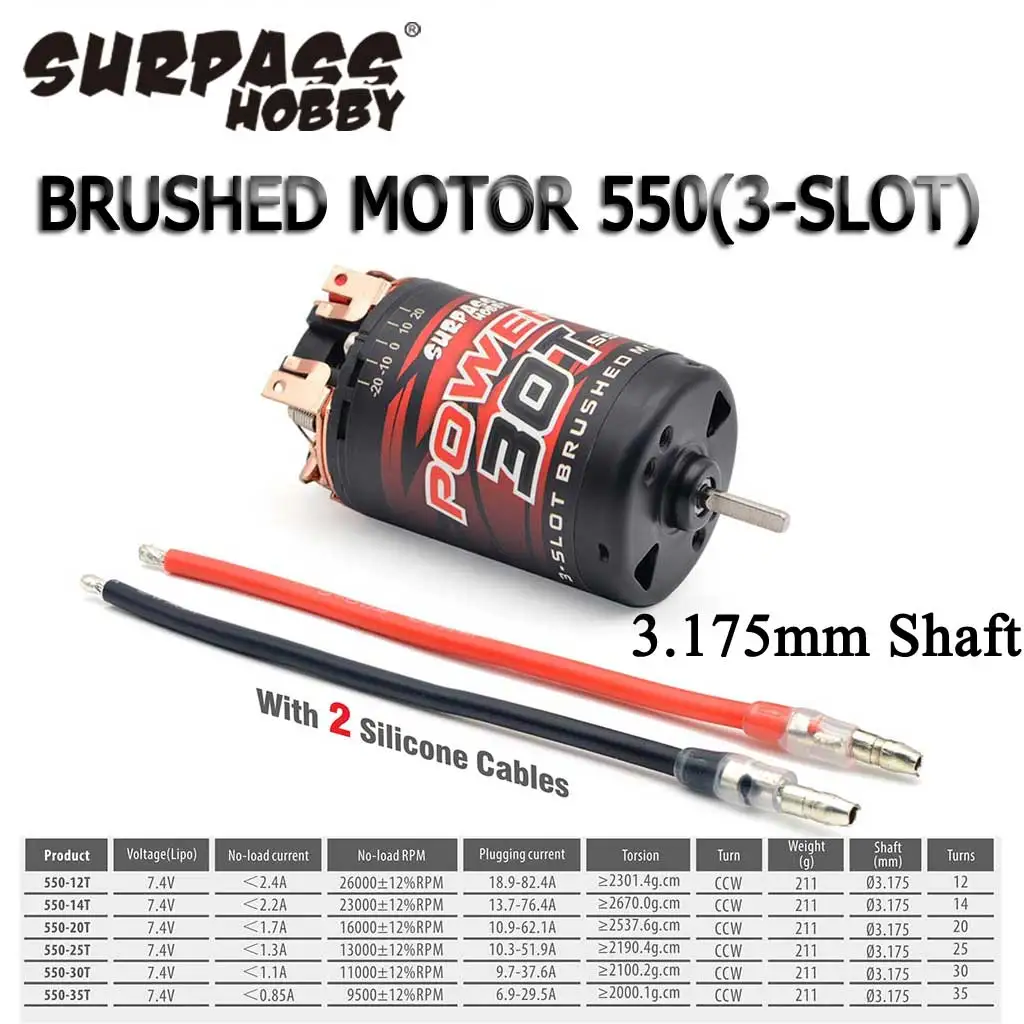 SURPASS HOBBY 550 3-Slot Brushed Motor 12T 14T 20T 25T 30T 35T 3.175mm Shaft for Traxxas SCX10 RC Crawler KM2 Model Car