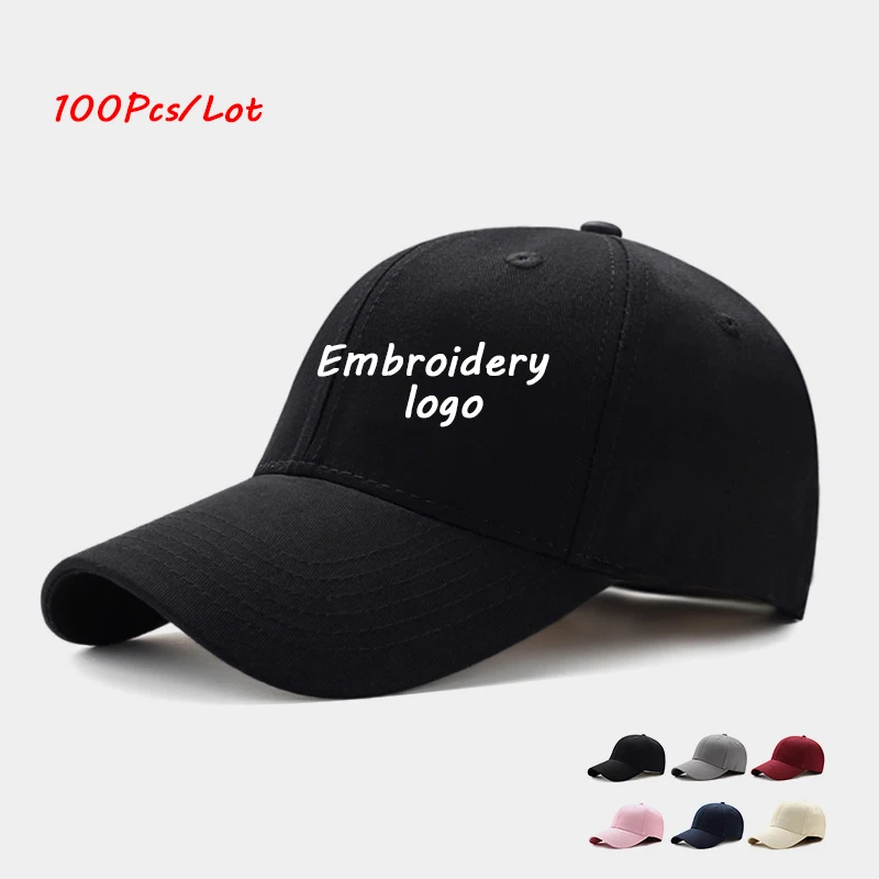 100pcs/Lot Custom logo baseball cap Unisex men sports hat Fishing cycling Tennis Trucker hat Women Embroidery Snapback hats