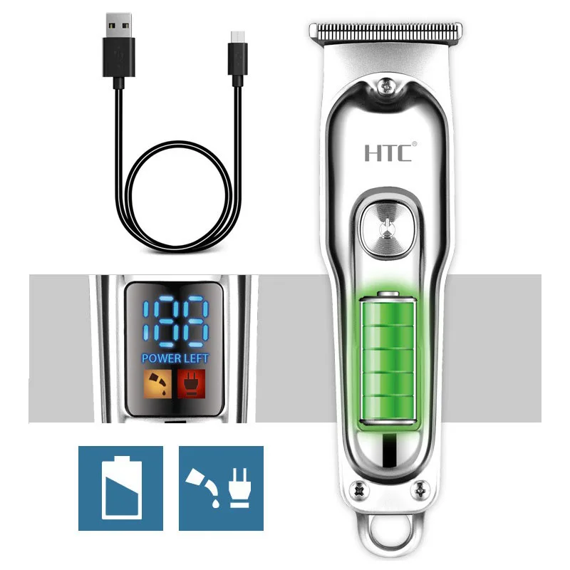 HTC Hair Clippers for Men Professional - Cordless Barber Clippers for Hair Cutting & Grooming, Beard Trimmer with LED Display