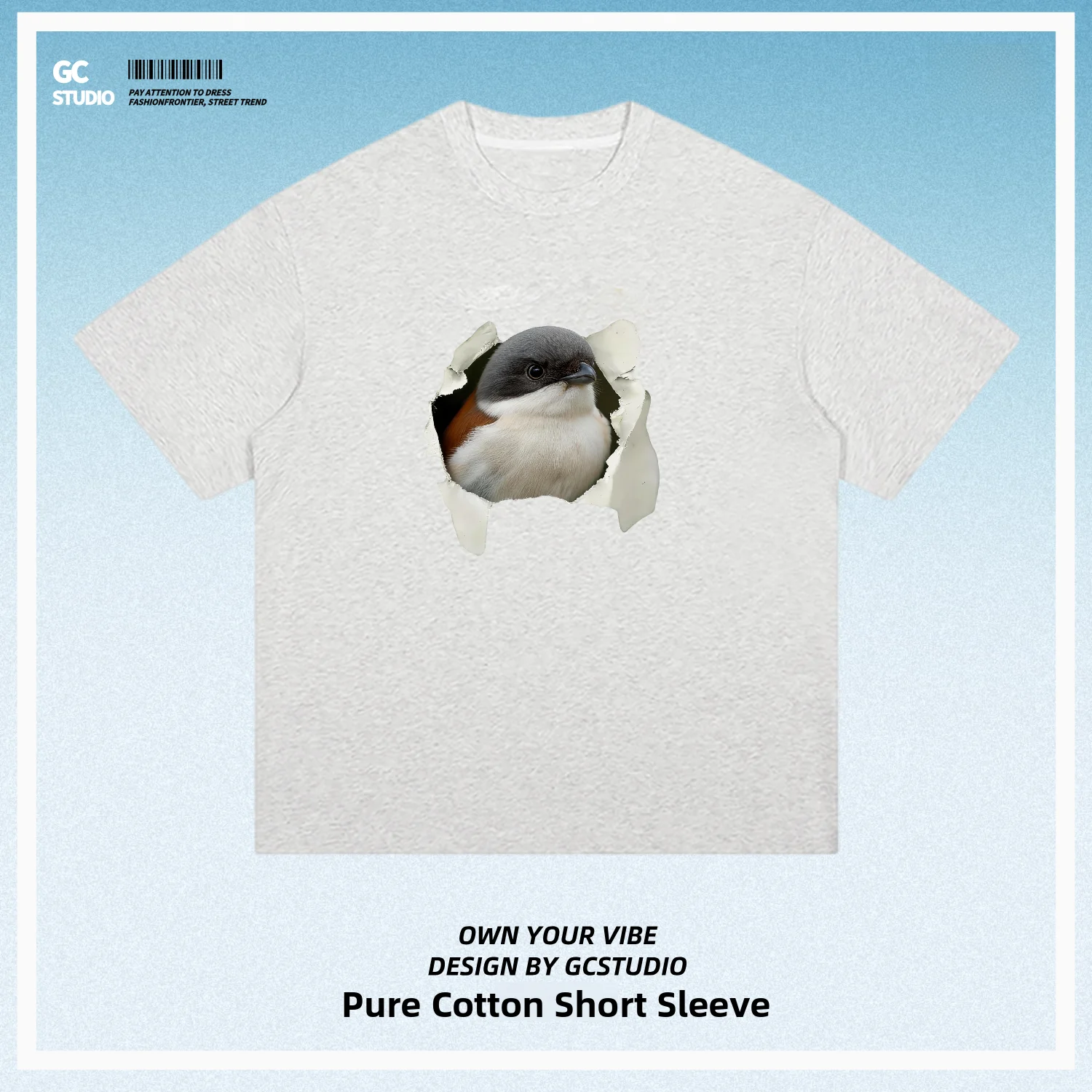 Cotton round Neck Short Sleeve Bird Print T-Shirt Men's Casual Breathable Comfortable Wild Design Backlit Lark Design T-Shirt