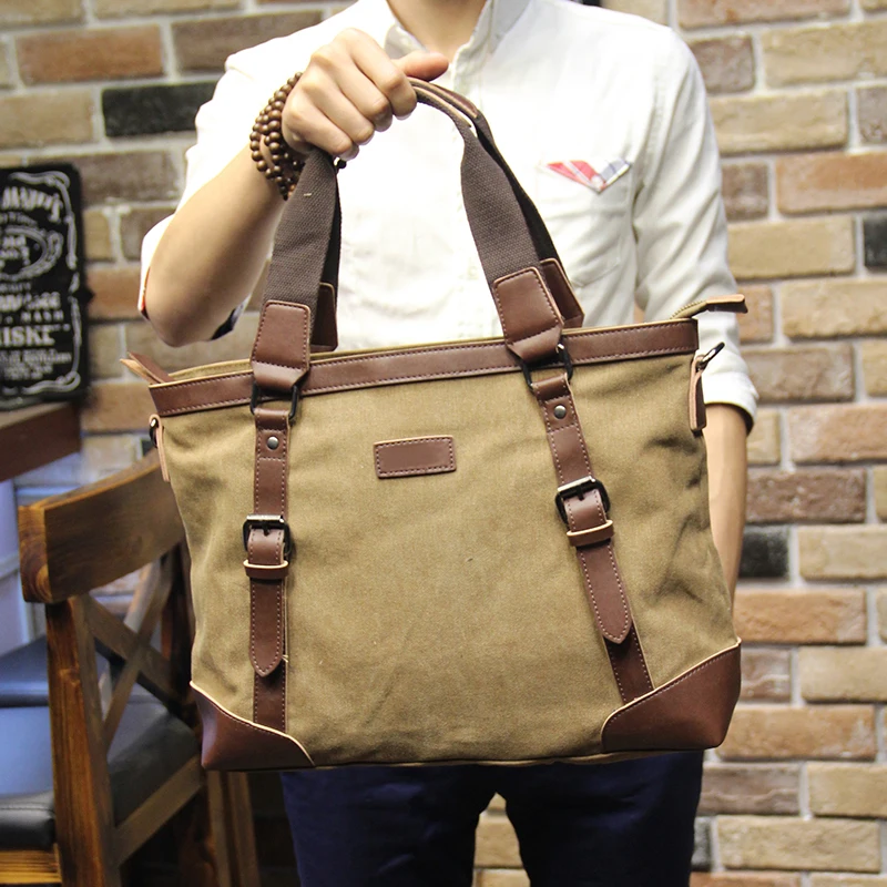 Yeni tasarım haki rahat Vintage çok fonksiyonlu yumuşak erkek tuval seyahat el çantası Crossbody omuz askılı çanta erkekler için