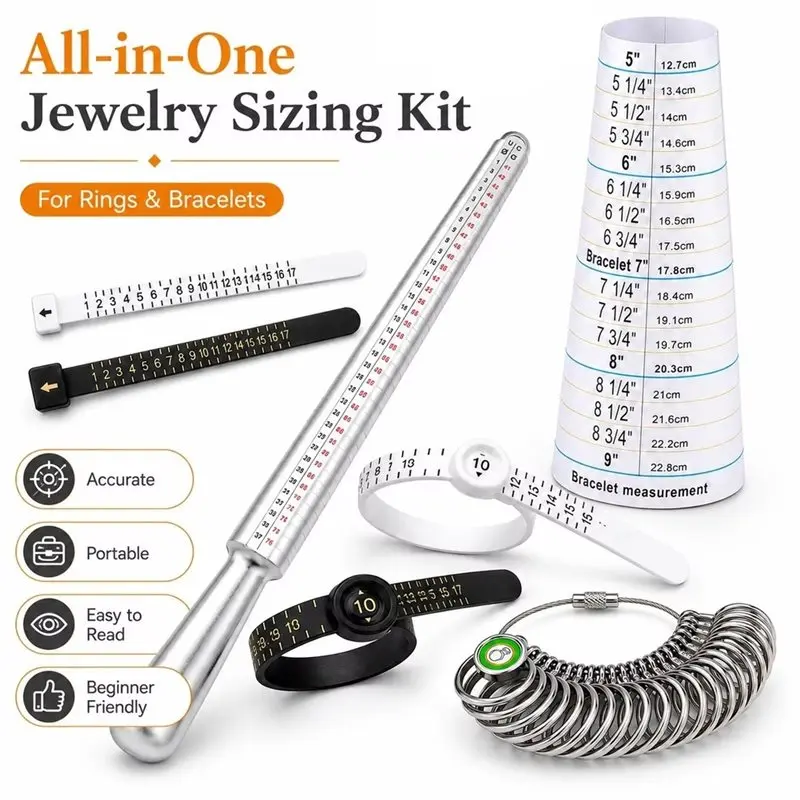 GYTB-Jewelry Ring Bracelet Sizing Kit Alloy Ring Mandrel Metal Finger Gauge Adjustable Ring Sizer Belts Bracelet Ruler