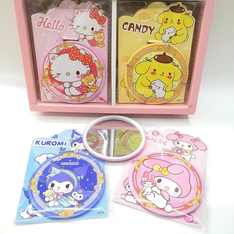 Imagem -03 - Sanrio Mini Espelho Cinnamoroll Redondo Mini Espelho Menina Kawaii Portátil Espelho de Maquiagem Único Presente Atacado 36 Peças