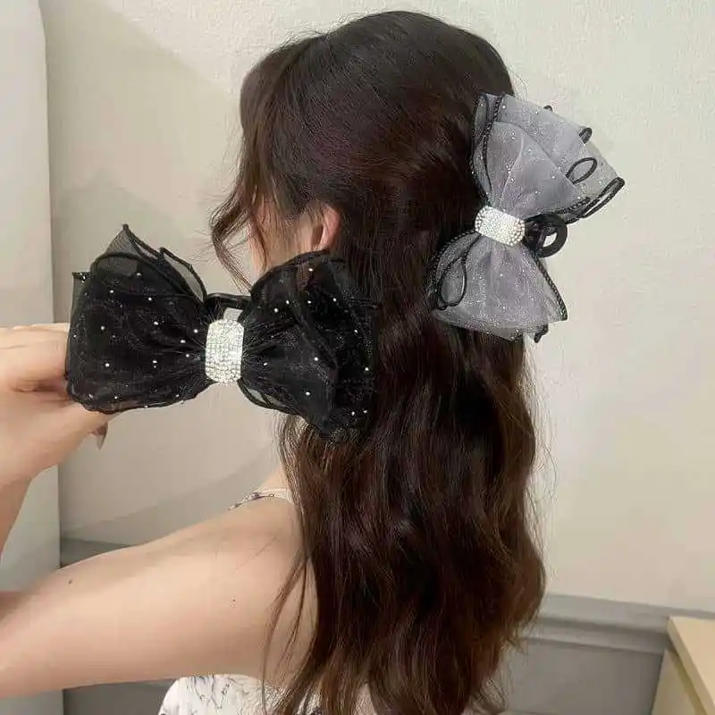 Fashion Mesh Bow Grab Clip Women Extra Large Bow Hair Claw Clips Barrette Girl Ponytail Shark Hairclip Hair Accessories Headwear - Image 6