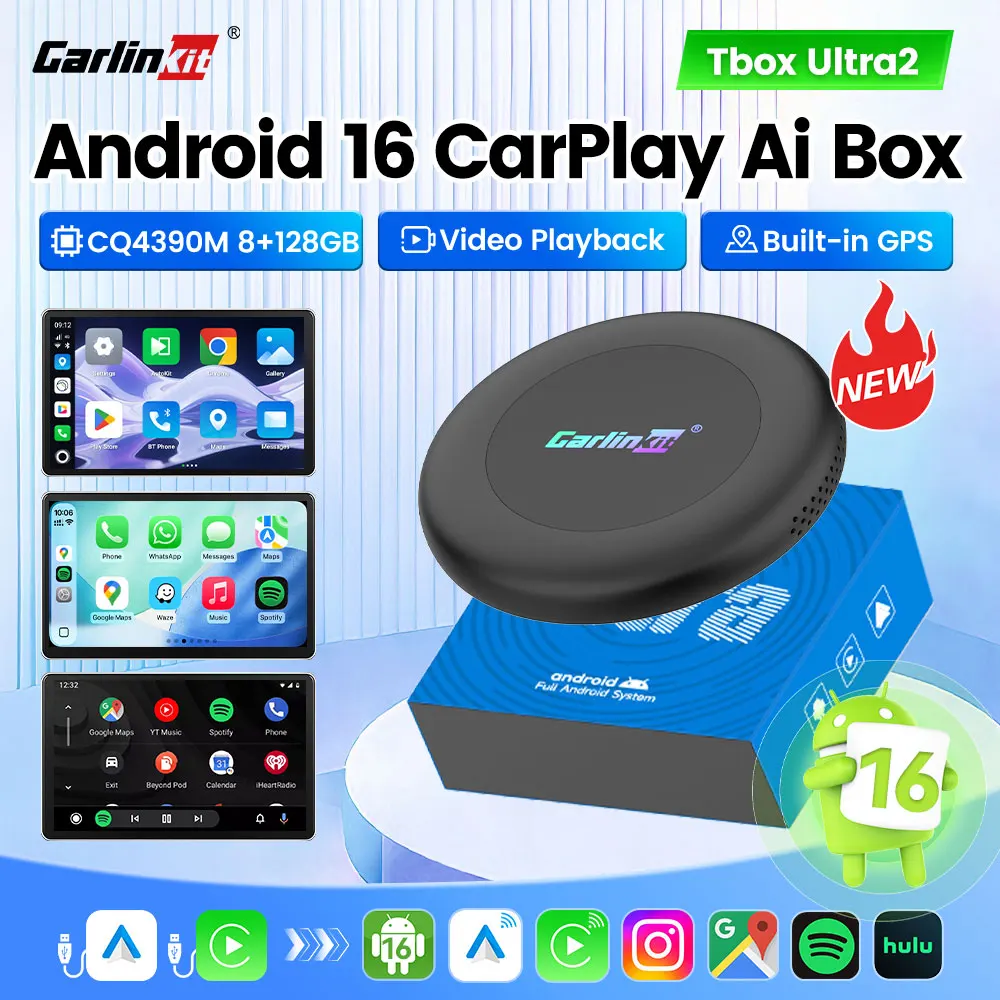 CarlinKit Ultra 2 CarPlay Ai Box Android 16 4390 8+128GB Wireless CarPlay Android Auto Smart Car TV Box for Netflix Play Store