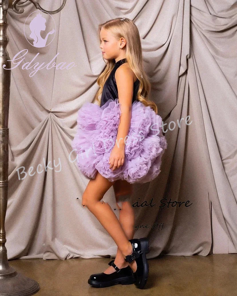 

Customized Purple Flower Girl Dresses For Wedding Velvet Backless Tiered Puffy Cute Kids Banquet Birthday Party Pageant Gown