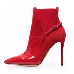 Fashion Luxury Women High Heels Boots Red High Heel Short Ankle Boots Stiletto Buckle Boots Big Size Women Boots