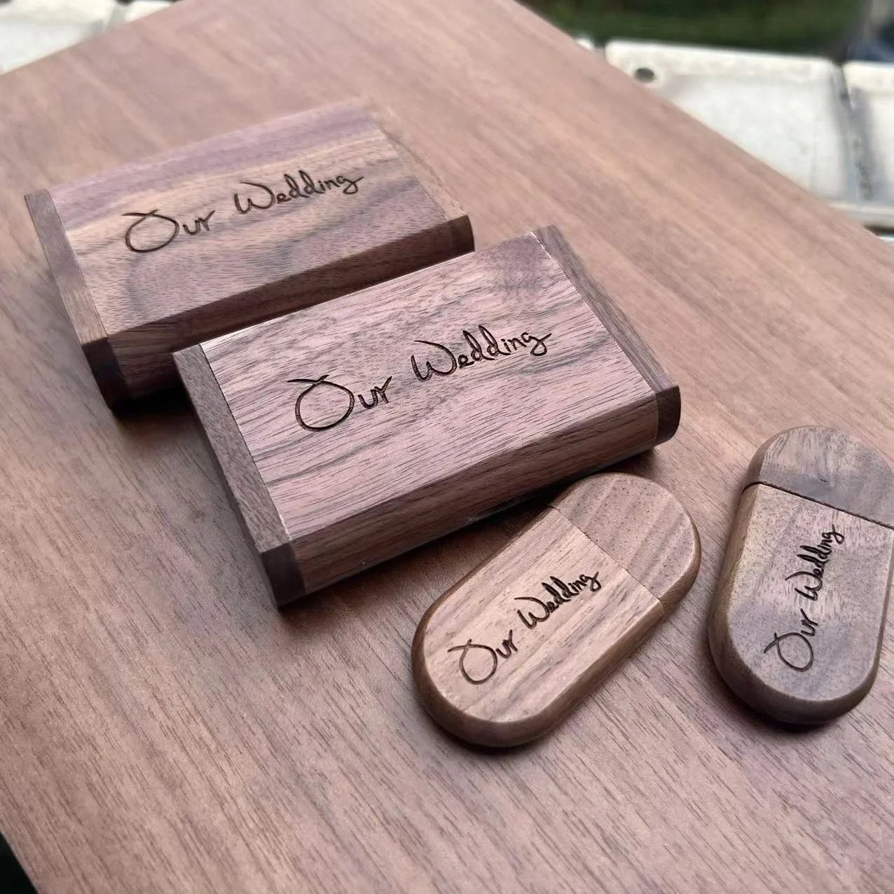 (Our Wedding) 128GB High-Speed Walnut Wood USB Flash Drive with Wooden Box, Real Capacity U Disk, 32GB External Storage