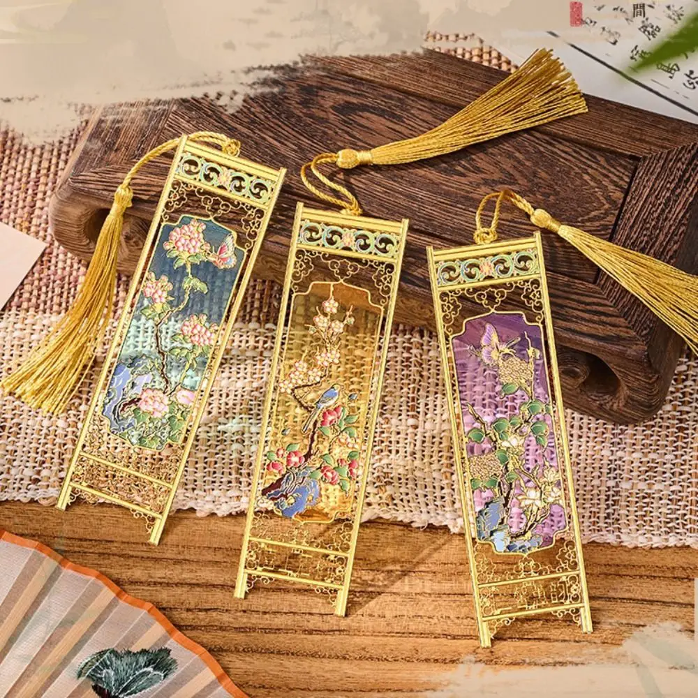 

Retro Metal Metal Bookmarks Painted Pendant Book Clip Tassel Chinese style Reading Tool Stationery