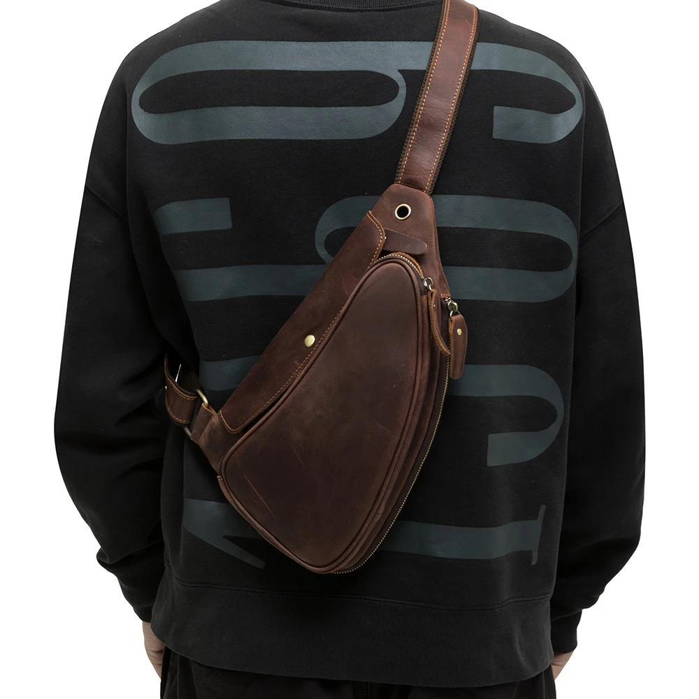 New leather men's bag outdoor fashion men's crossbody bag large capacity multiple pockets expandable chest bag