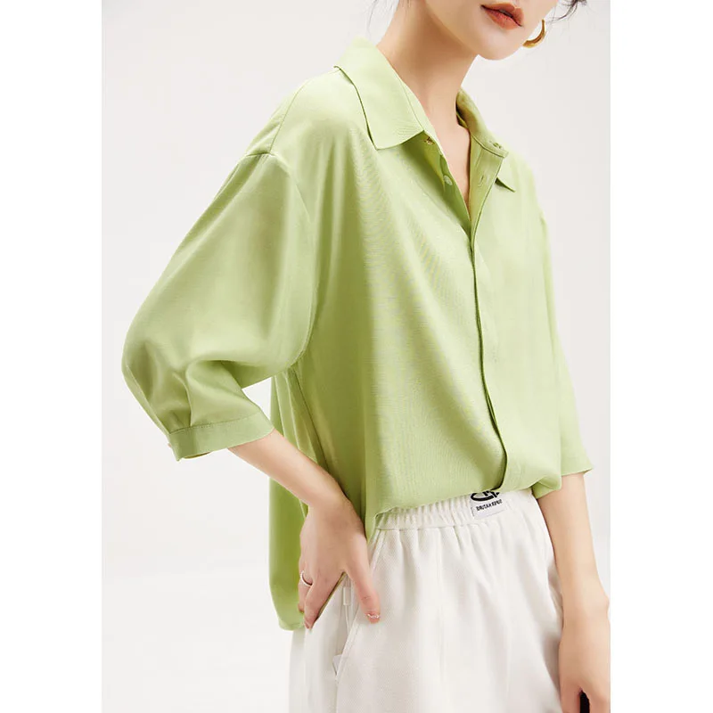 

Collar Chiffon irt Korean Sle Casual Versatile Slimming Loose Seven-Quarter Sve Women's Summer Faion Workwear