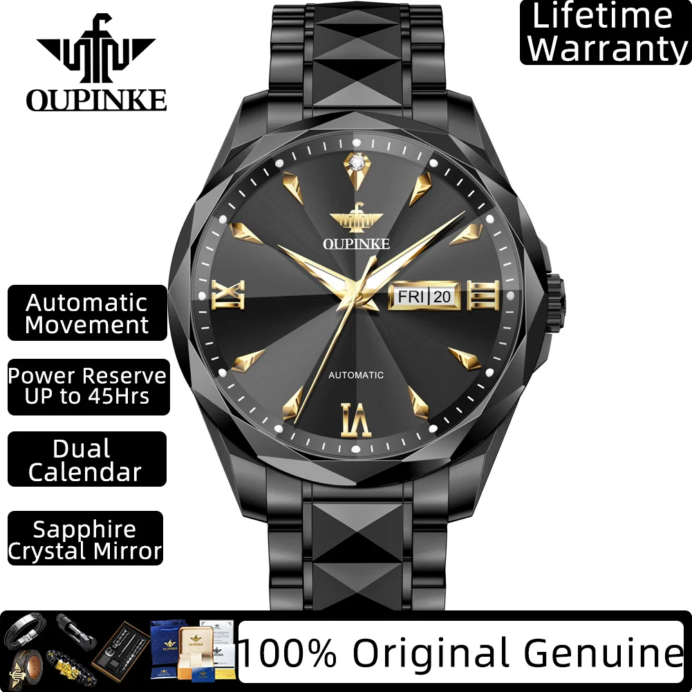 OUPINKE Japan Mechanical Movement Automatic Watch For Men Fashion Rhombus Mirror Tungsten Steel Waterproof Luxury Man Watch 3315
