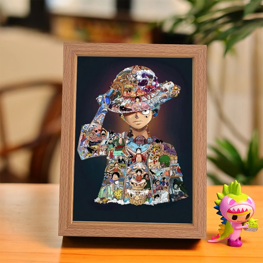 LEDAnime Figure One Piece Light Painting Photo Frame Zoro Luffy Led Night Light Birthday Bedroom Decor Christmas Gifts Moon Lamp
