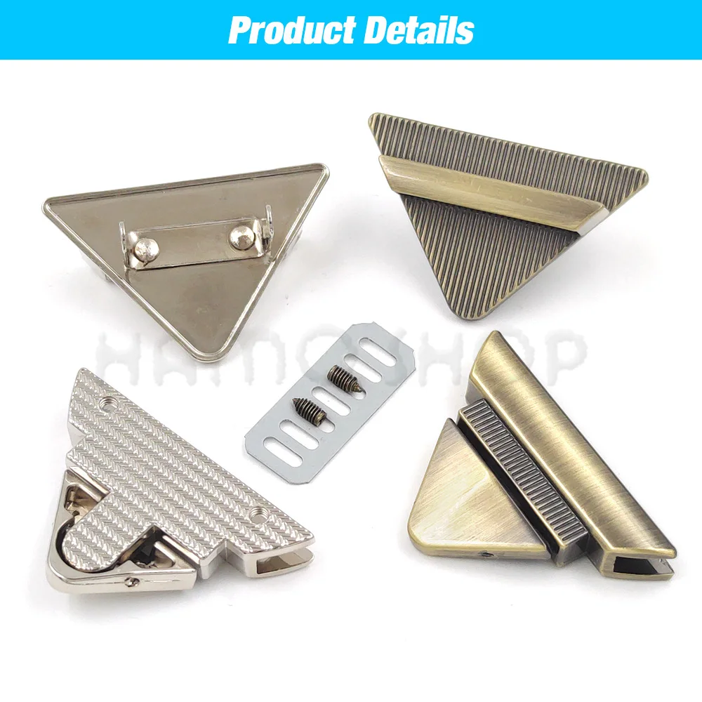 1 pçs de metal triângulo imprensa bloqueio moda interruptor bloqueio fecho couro artesanato bolsa bolsa bolsa ombro bolsa diy ferragem