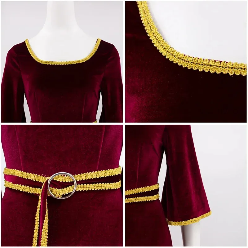 Cosplay Anime Rapunzel Madre Gothel Vestido Borgoña Palacio Vintage Falda Larga Cinturón Halloween Carnaval Disfraz Adulto;3,v'5.t;8,