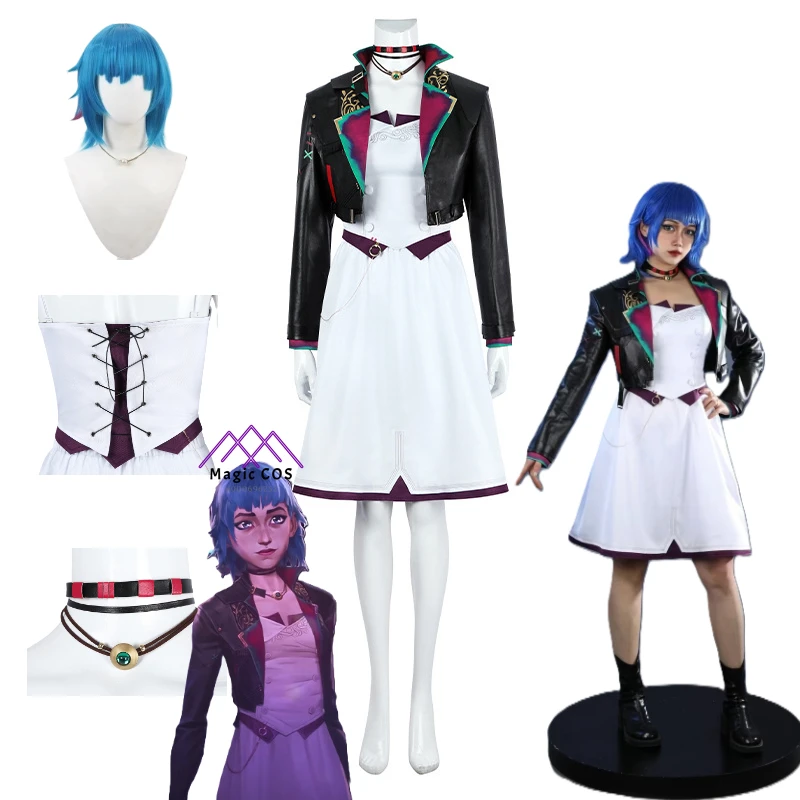 

New Game LOL Season 2 Jinx Cosplay Costume Jinx Powder Dress White Uniform Game Halloween Carnival Party Women Suit Comic-Con