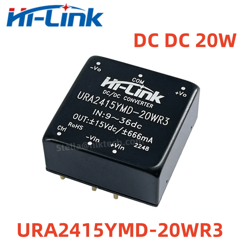 

2pcs/lot Power Supply Module 20W DC-DC URA2415YMD-20WR3 24V to 15V Isolated Non-regulated Mini Converter