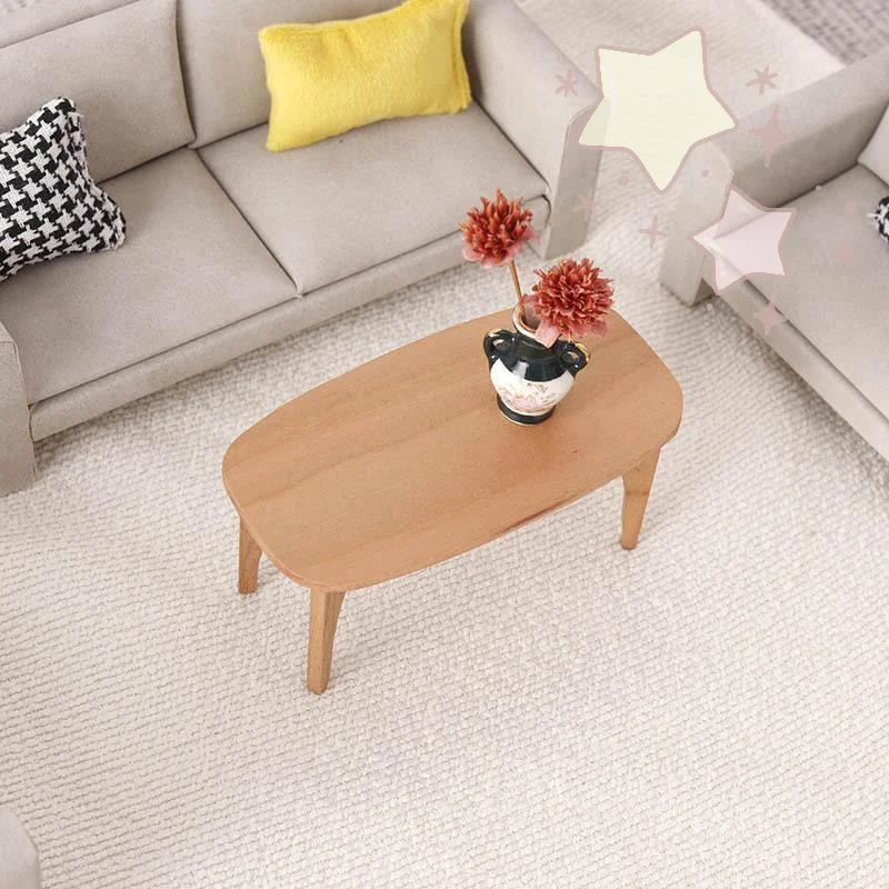 1Pcs Cute Dollhouse Miniatures Cherry Tone Wood Coffee Table Side Desk Model Mini Furniture Ornaments For Pretend Play Toy Gifts