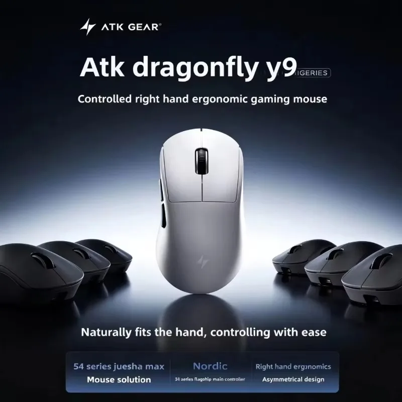 ATK Y9 Pro Max Ultimate Wireless Gaming Mouse PAW3950 Ultra Dual 8K Polling 55g Optical Switch 800H Battery For PC Gamer